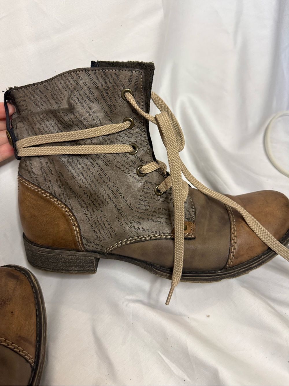 Rieker Two-Tone Brown Lace-Up Ankle Boots